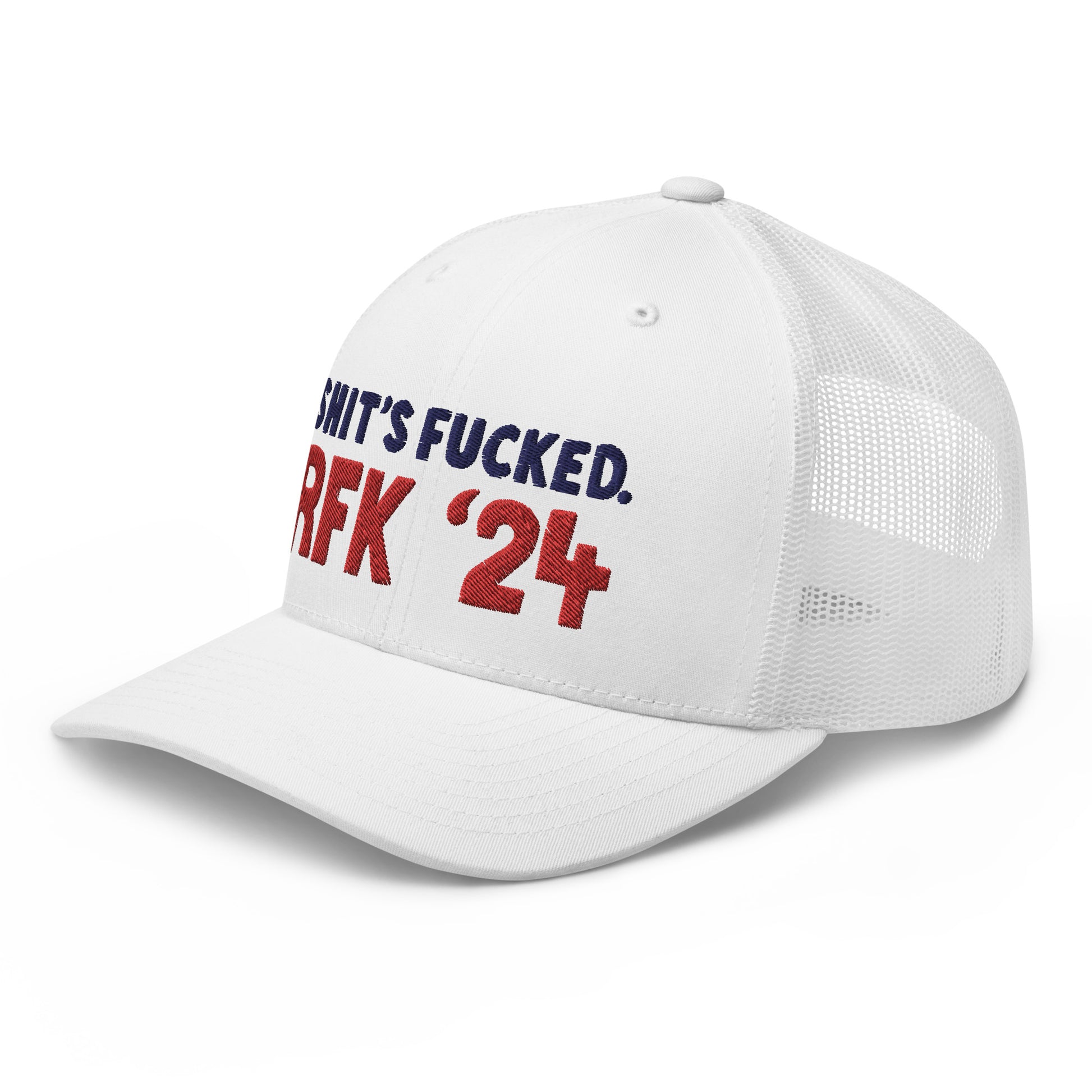 Hilarious hat that says shit's fucked RFK 24, funny joke hat